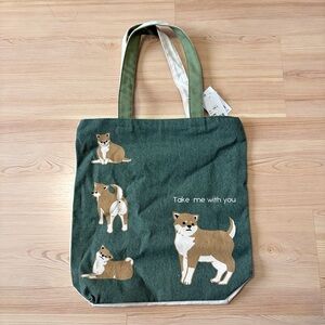 NWT Japanese Shiba Inu green tote bag